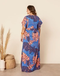Vestido Plus Size Longo Estampa Folhagem Tropical
