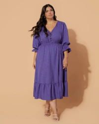 Vestido Plus Size Linho Rosê Pink Verde E Roxo Manga Princesa