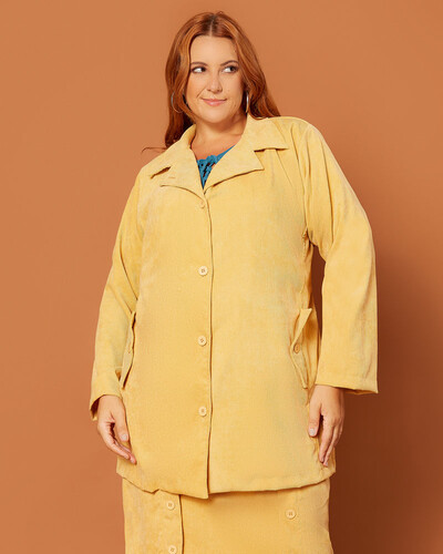 Casaco Plus Size Amarelo Veludo Cotelê