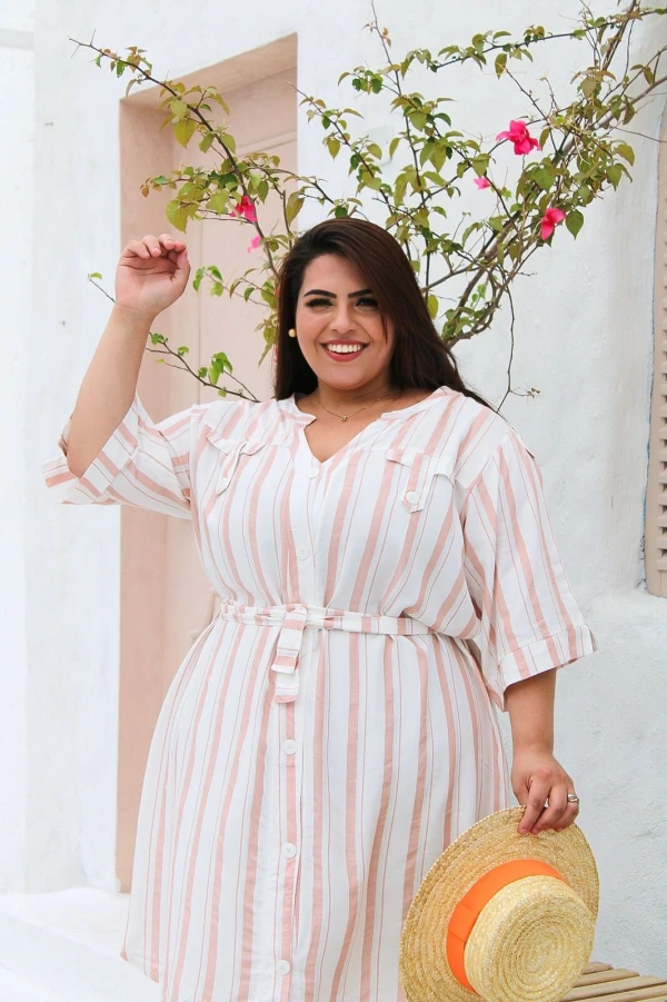 Vestido Plus Size Chemise Em Viscose Com Manga 3/4