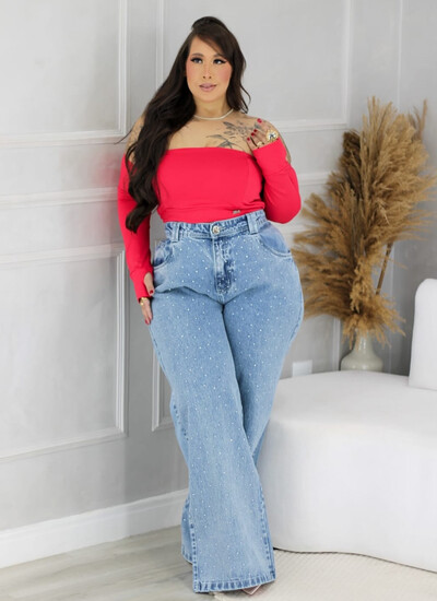 Foto CALÇA JEANS WIDEG STRASS FOF