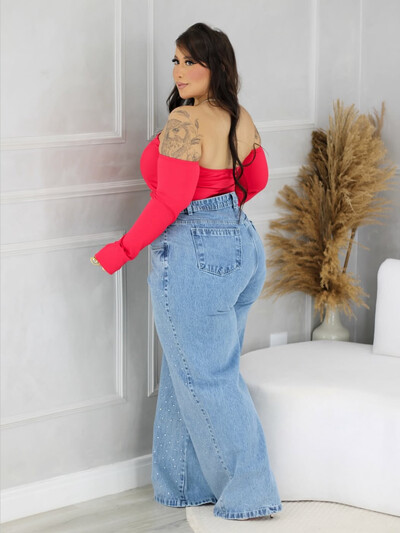 FotoCALÇA JEANS WIDEG STRASS FOF