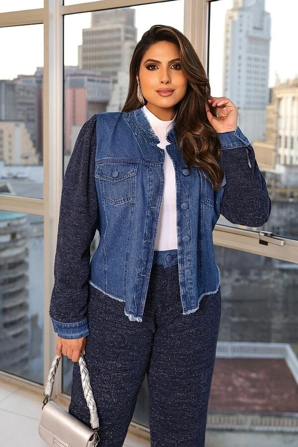JAQUETA JEANS COM TRICOT KATHA