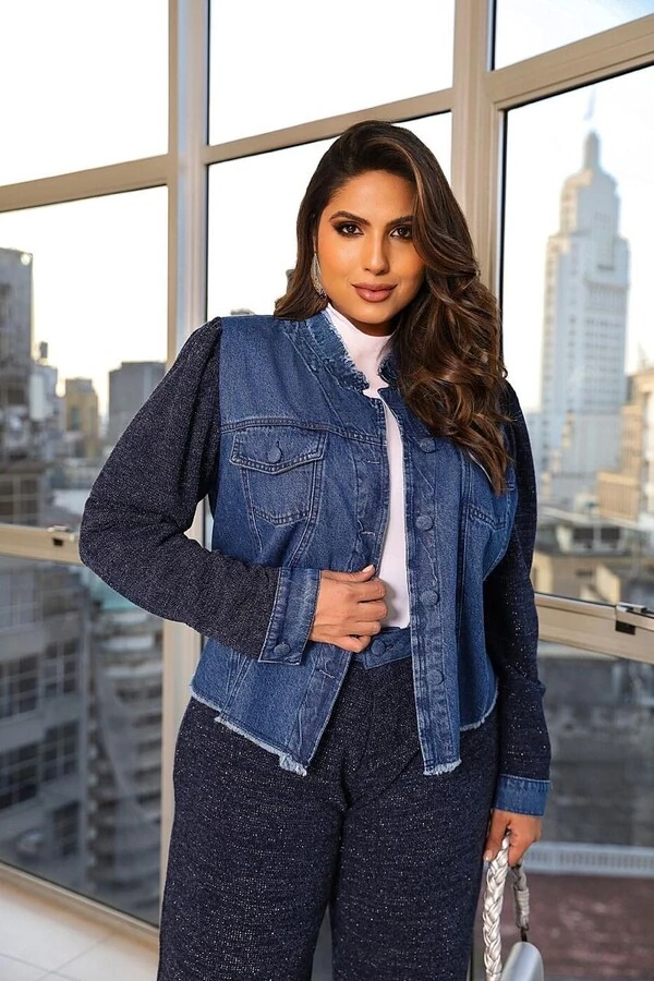 JAQUETA JEANS COM TRICOT KATHA