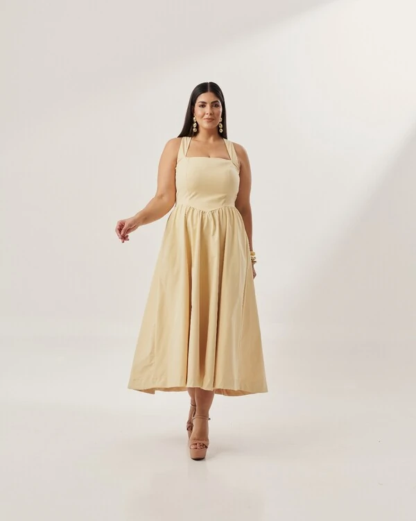 VESTIDO MIDI TRICOLINE QUEBELA