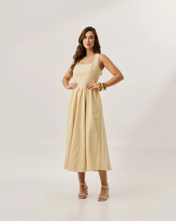 VESTIDO MIDI TRICOLINE QUEBELA
