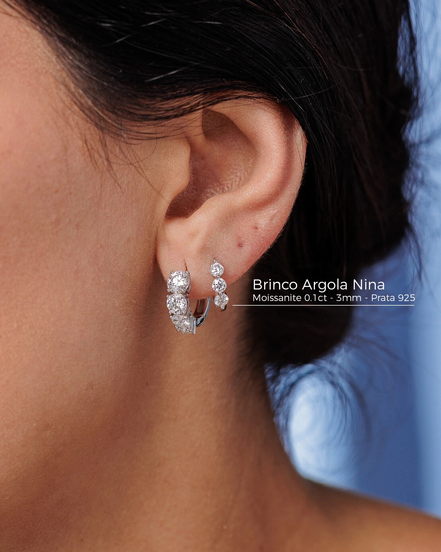 FotoBrinco Argola Nina Moissanite 0.1ct - 3mm - Prata 925