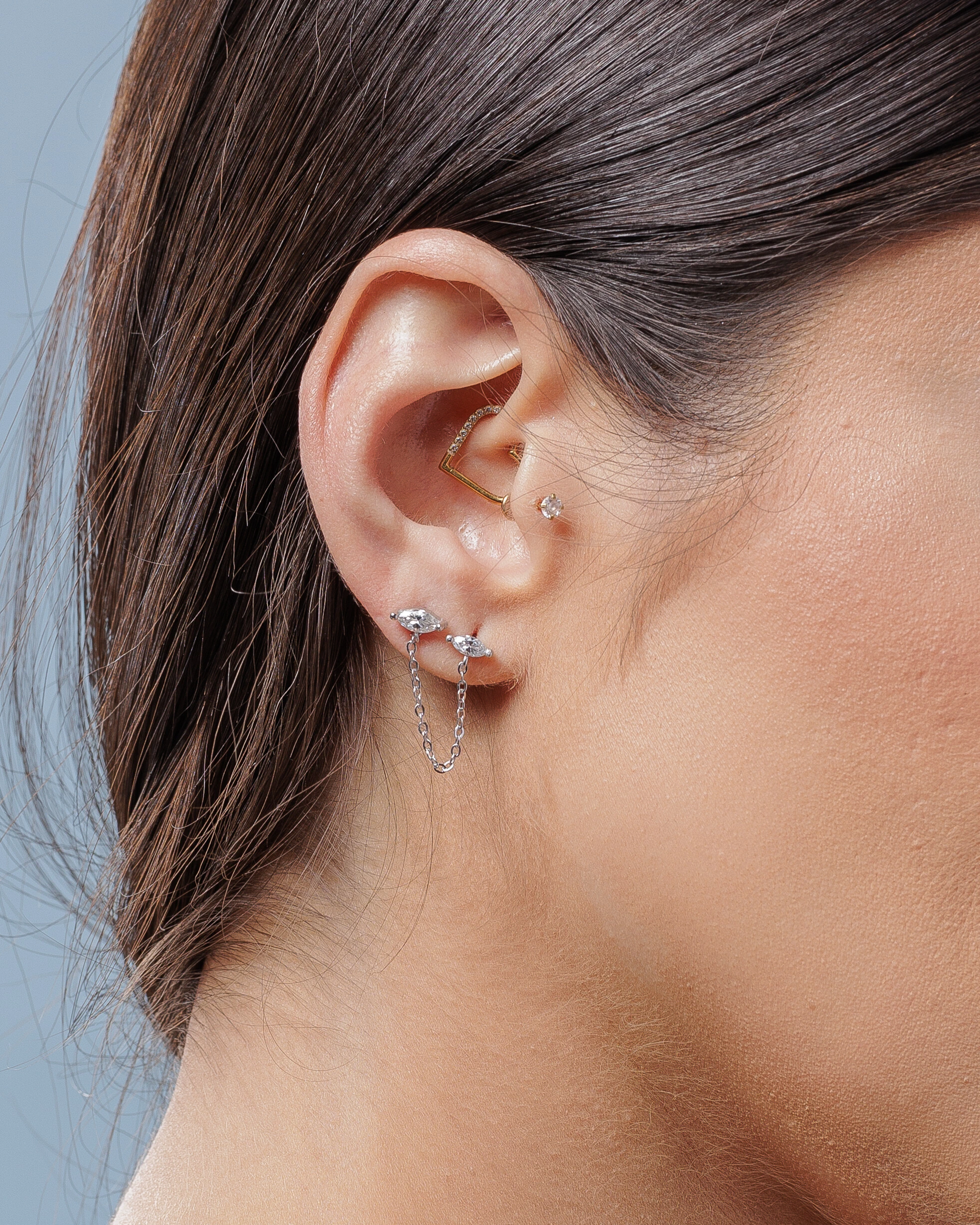 FotoBrinco Ear Line Luna - Moissanite - Prata 925