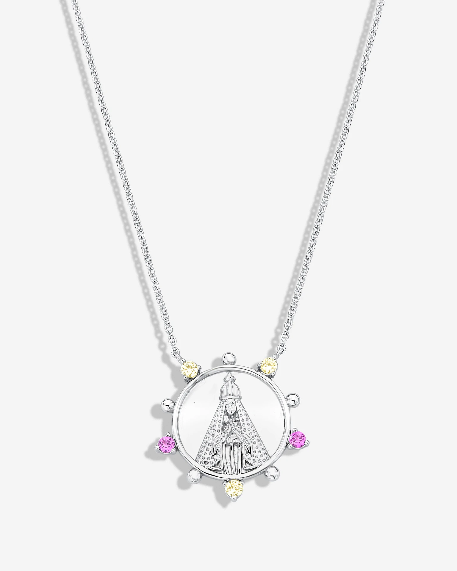 Foto Colar Medalha Nossa Senhora Aparecida Colors - Prata 925