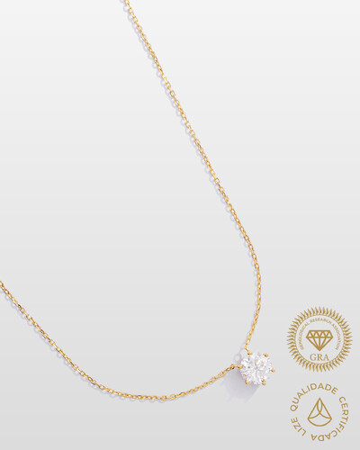 Foto Colar Ponto de Luz Glitz - Moissanite 8,5 mm - 2,5ct - 6 Garras - Prata 925 - Banho ouro 18k