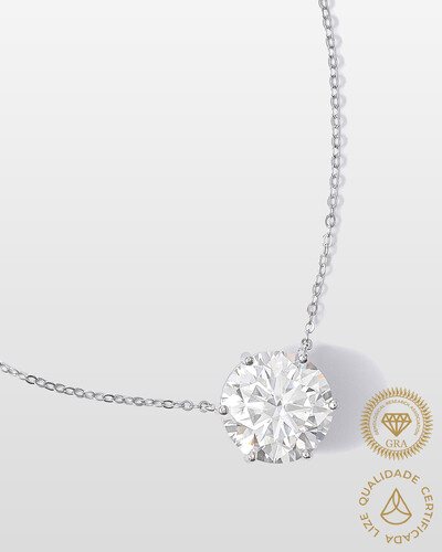 Foto Colar Glitz - Ponto de Luz Moissanite - 12,5 mm - 7.0ct - 6 garras - Prata 925