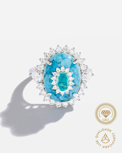 Foto Anel Camafeu Turmalina Fusion Moissanite - 4*6mm - 1.0ct - Prata 925