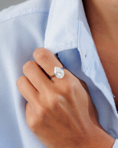 Foto Anel Solitário Gota Sarah - Moissanite - 14mm- 6.0ct - Prata 925