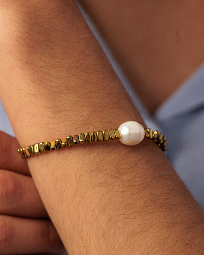 Foto Pulseira Perola Água Doce & Hematitas