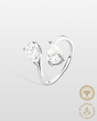 Foto Anel Ajustável Gotas Midian - Moissanite 6x9 mm - 3.0ct - Prata 925