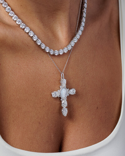 Foto Colar Cruz Nossa Senhora de Guadalupe Moissanite - 9.8ct - Prata 925