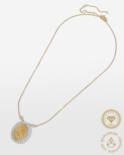 Foto Colar Medalha Nossa Senhora Das Graças Moissanite - 2,5mm - 0.0625 ct - Prata 925