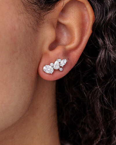 FotoBrinco Ear Cuff Kimber Moissanite - 5 mm x 7 mm - 3.7 ct- Prata 925