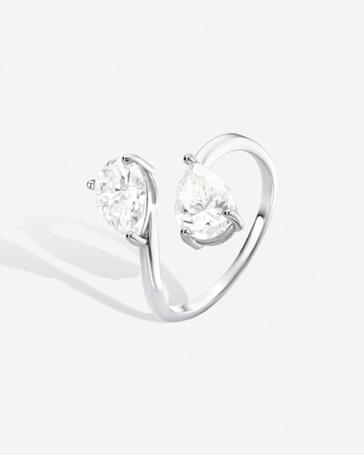 Foto Anel Ajustável Gotas Midian - Moissanite 6x9 mm - 3.0ct - Prata 925
