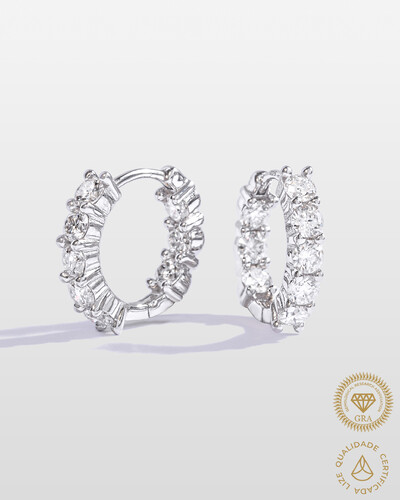 Foto Brinco Argola Verônica - P - Moissanite - 1,5 cm - 3,0 mm- 0.1ct - Prata 925