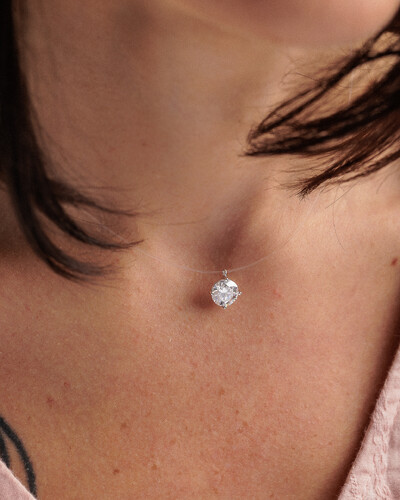 FotoColar Fio Invisível & Ponto De Luz Caly - Moissanite - 8,0mm - 0.8ct - Prata 925