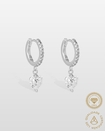Foto Brinco Argola Cristalle Coração Moissanite - 6 mm - 1.76ct - Prata 925