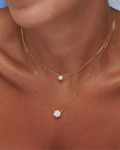 Foto Colar Ponto de Luz Glitz - Moissanite - 5,25 mm - 0.54ct - Prata 925 - 6 Garras - Banho Ouro 18k