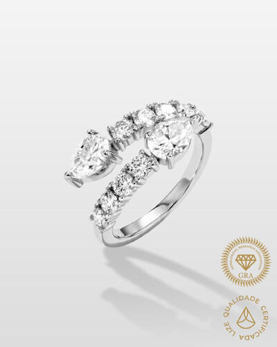 Foto Anel Ajustável Gota Aurelina - Moissanite - 5*8mm ct - 3.4ct - Prata 925