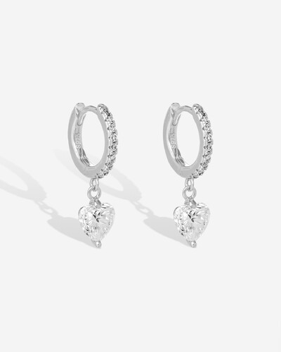 Foto Brinco Argola Cristalle Coração Moissanite - 6 mm - 1.76ct - Prata 925