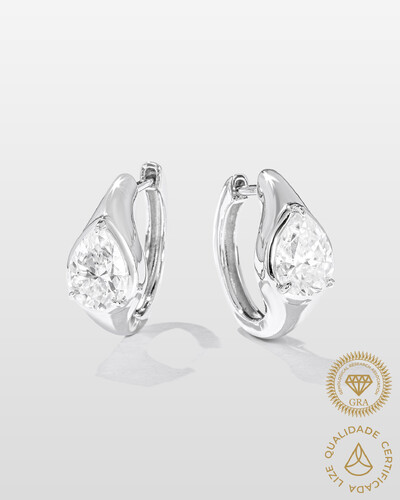 Foto Brinco Argola Gota Rita - Moissanite 6 mm x 8 mm - 2.5ct- Prata 925