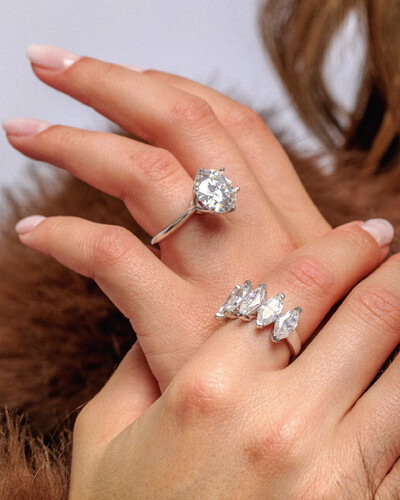 Foto Anel Solitário Glitz - Moissanite 12,5mm - 6 garras - 7.0ct - Prata 925