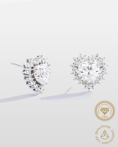 Foto Brinco Grace - Moissanite Coração Central 8 mm- 4.86ct - Prata 925