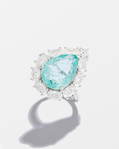Foto Anel Gota Turmalina Fusion Moissanite - 3*5mm - 2.75ct - Prata 925