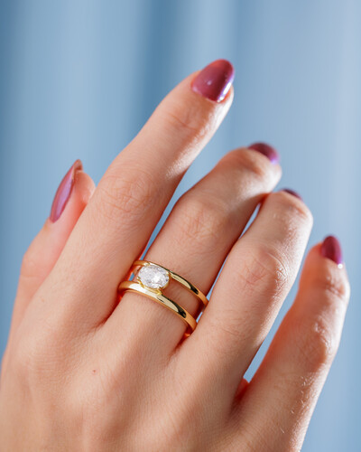 FotoAnel Queen Duplo Moissanite - 8,6mm - Prata 925