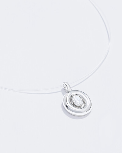 Foto Colar Fio Invisível & Ponto De Luz Meghan- Moissanite - 6 mm - 0.5ct - 4 Garras - Prata 925