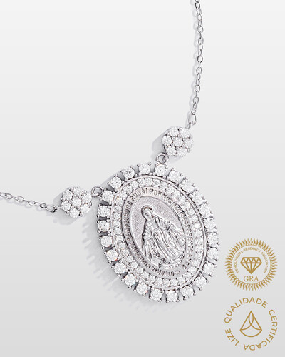 Foto Colar Medalha Milagrosa - Moissanite 2,2 mm - 1.7ct - Prata 925