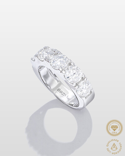Foto Anel Aparador Russo Line - Moissanite - 5 mm- 0.5ct - Prata 925