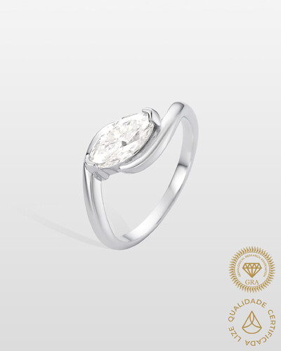 Foto Anel Solitário Navete Larina - Moissanite - 5x10mm- 1.0ct - Prata 925