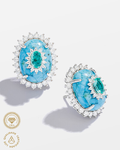 Foto Brinco Camafeu Turmalina Fusion Moissanite - 2mm - 1.73ct - Prata 925