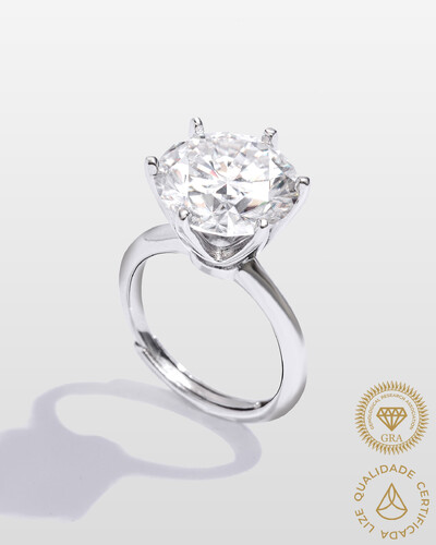 Foto Anel Solitário Glitz - Moissanite 12,5mm - 7.0ct - 6 garras - Prata 925