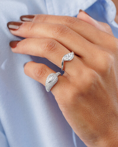 Foto Anel Solitário Gota Larina- Moissanite - 5x10mm- 1.0ct - Prata 925