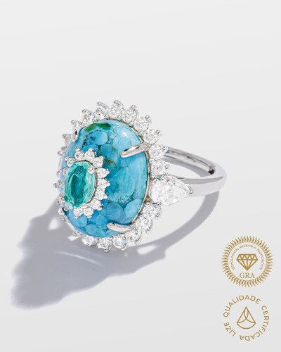 Foto Anel Camafeu Turmalina Fusion Moissanite - 4*6mm - 1.0ct - Prata 925