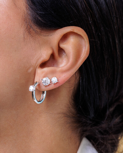 Foto Brinco Argola Classic - Moissanite - 5 mm- 1.0ct - Prata 925