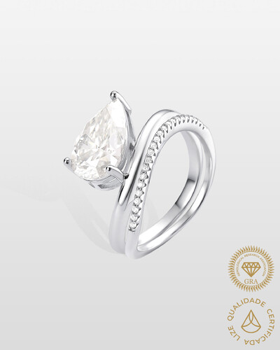 Foto Anel Duplo Brena - Moissanite - 8x12mm - 4.1ct - Prata 925