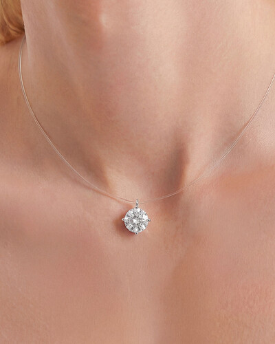 Foto Colar Fio Invisível & Ponto De Luz Emma - Moissanite - 6,0mm - 0.8ct -- 4 Garras - Prata 925