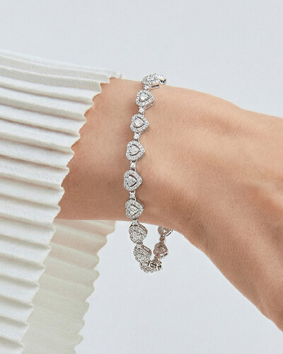 Foto Pulseira Corações Gisela - Moissanite 0,015ct - Prata 925