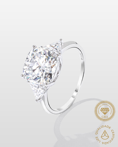 Foto Anel Moissanite Mereli - 10x10mm- 5.0 ct - Prata 925