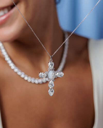 FotoColar Cruz Nossa Senhora de Guadalupe Moissanite - 9.8ct - Prata 925