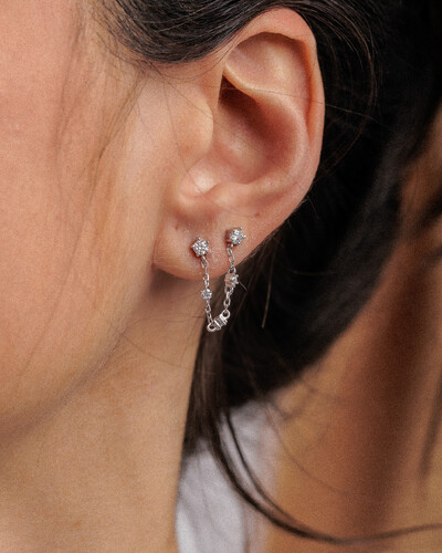 FotoBrinco Ear Line Mady - Moissanite 3 mm- 0.18ct- Prata 925