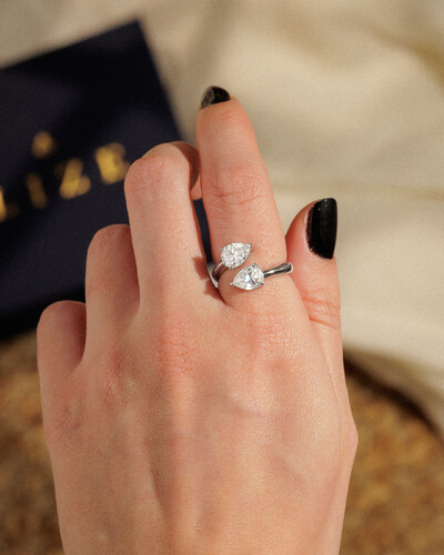 Foto Anel Ajustável Gotas Silvia - Moissanite 8 mm - 1.25ct - Prata 925